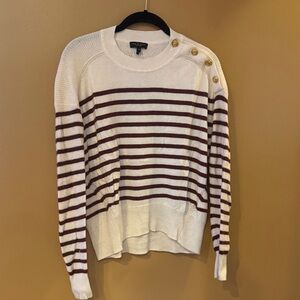 rag & bone Cream and Brown Striped Sweater with Gold Buttons
